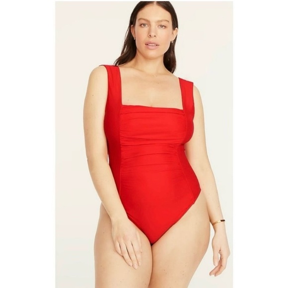 J. Crew Other - J Crew Red Ruched Squareneck One Piece Swimsuit Size 24 NWT